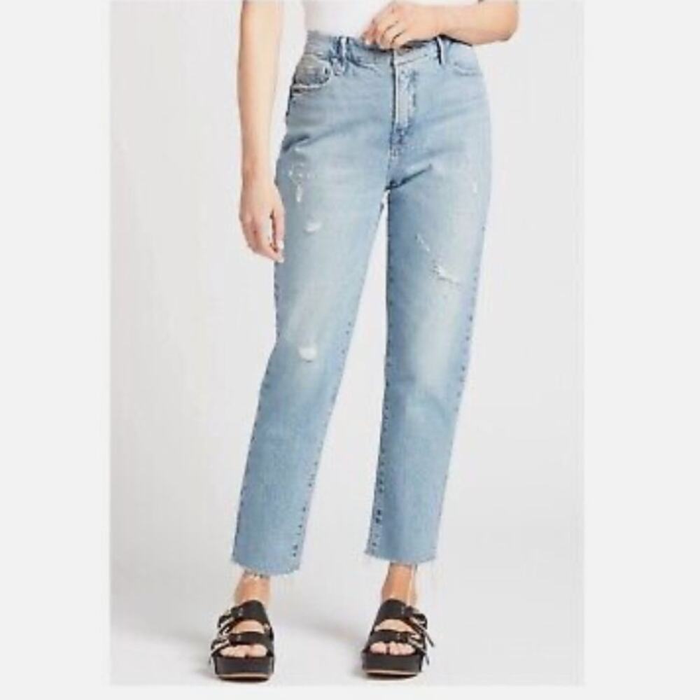 Good American | The Weekender Jeans Distressed Straight Leg Indigo Blue Size 26